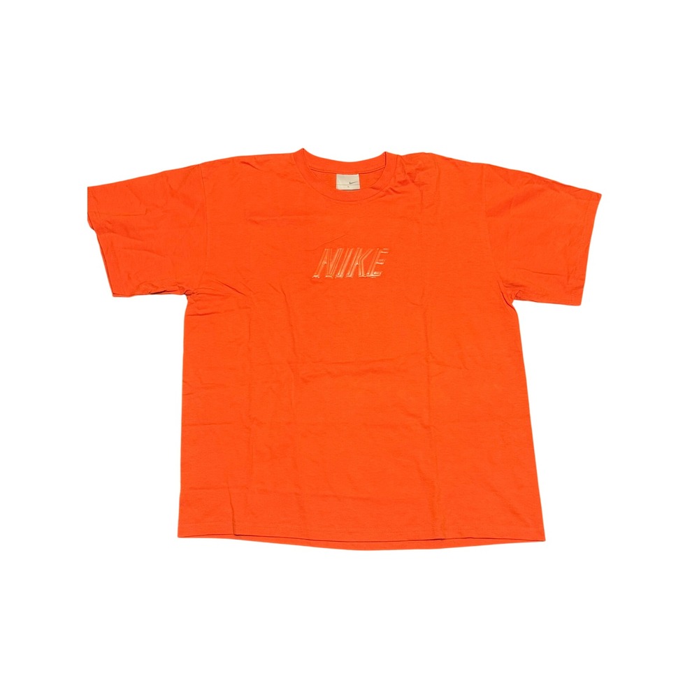 Nike Mens T-Shirt Orange Large Vintage Grey Tag 3D Raised Logo Short Sleeve Y2K